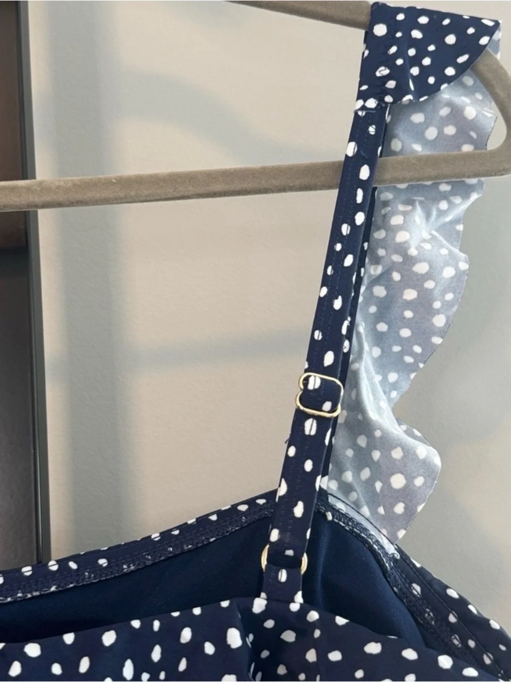NWT Kona Sol Navy Blue Polka Dot Ruffle One-Piece Swimsuit